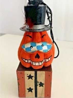 Pier 1 Paper Mache Jack O Lantern Pumpkin Ornament Hand Painted Halloween
